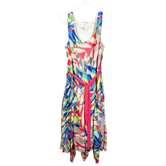 Signature by Robbie Bee Multicolor Midi Geo Print Belted Sleeveless Dress - Picture 3 of 9